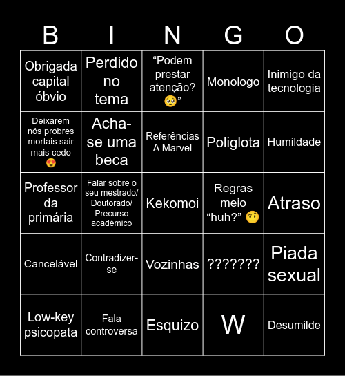 Bingo Dos professores do Iade Bingo Card