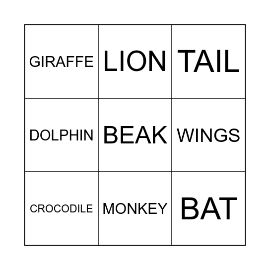 AT THE WILDLIFE PARK Bingo Card