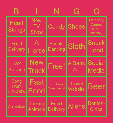 Super Bowl LXI Commercials Bingo Card
