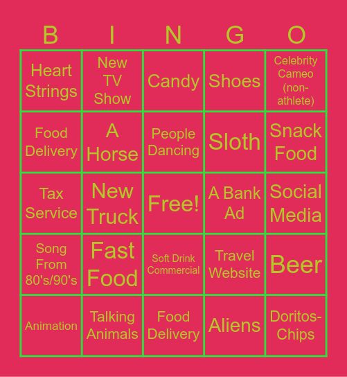 Super Bowl LXI Commercials Bingo Card