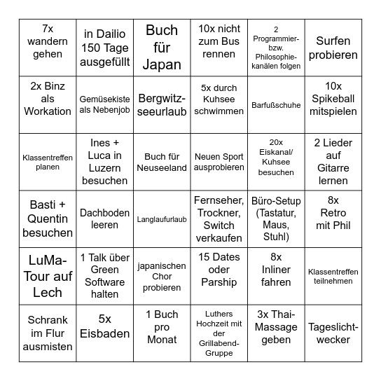 Vorsätze 2025 Bingo Card