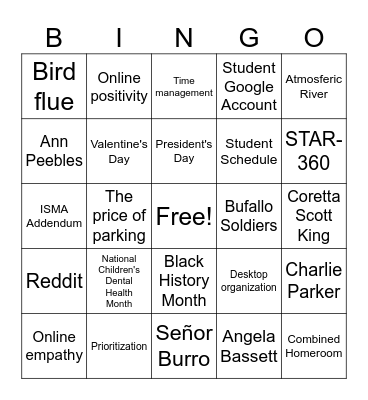 February CAVA HR Bingo Card