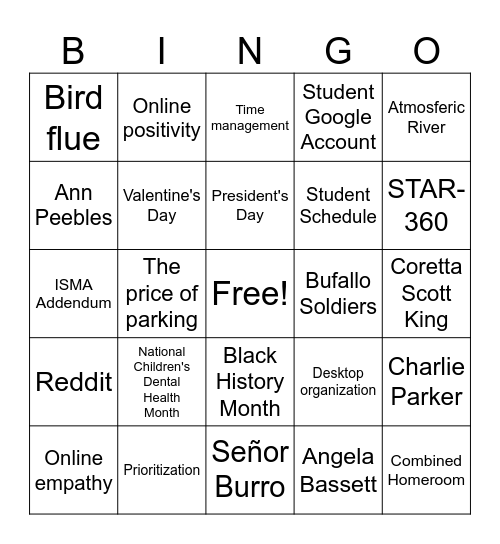 February CAVA HR Bingo Card