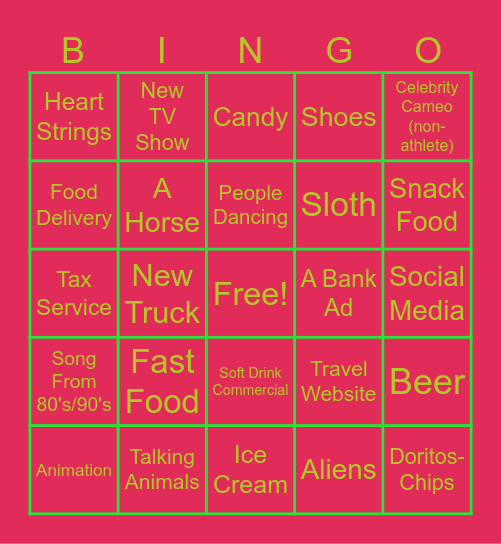 Super Bowl LXI Commercials Bingo Card