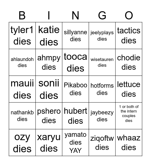 Tyler1 Raid Bingo Card Bingo Card