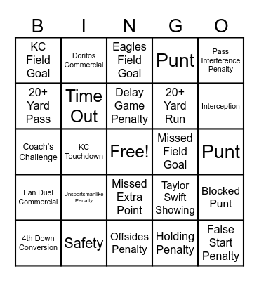 Quad 5 Superbowl BINGO Card