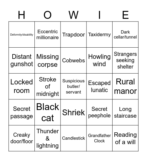 Old Dark House Bingo Card