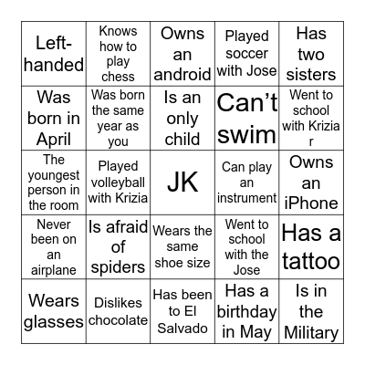 Find someone who.... Bingo Card