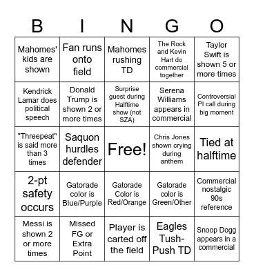 ADP Superbowl Bingo Card