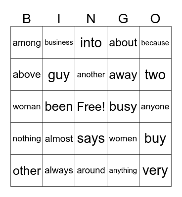 Module 5 heart word review Struct. Lit Bingo Card