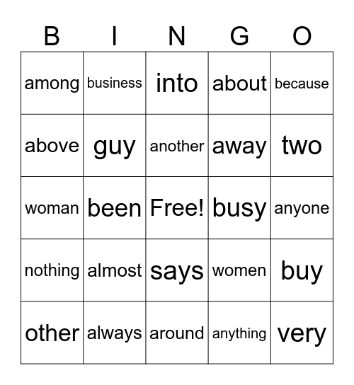 Module 5 heart word review Struct. Lit Bingo Card