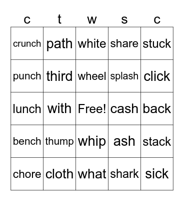 Phonics Bingo Card