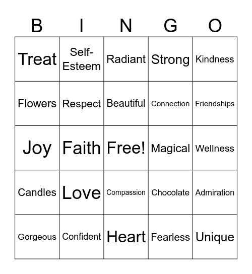 Self Love Bingo Card