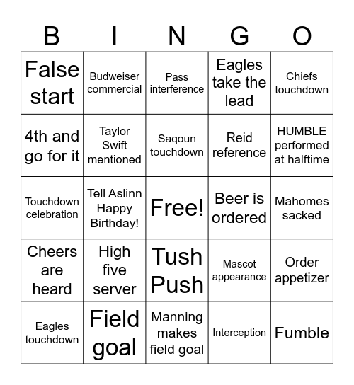 S PATTERN Bingo Card