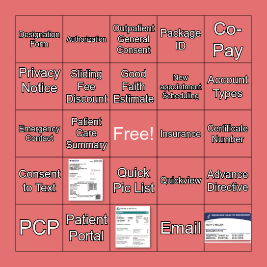 Receptionist  Refresher Bingo Card