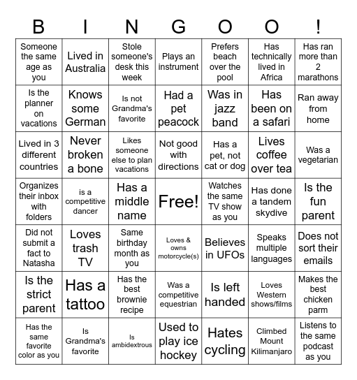 Sponsors Bingo! Bingo Card