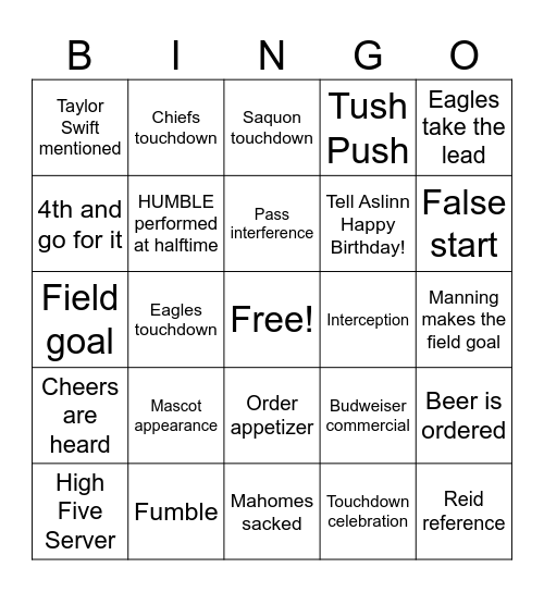 S PATTERN Bingo Card