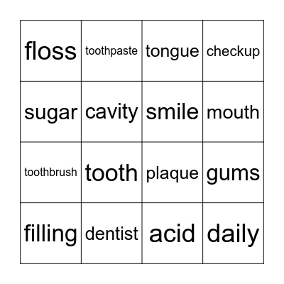 Dental Health Bingo Card