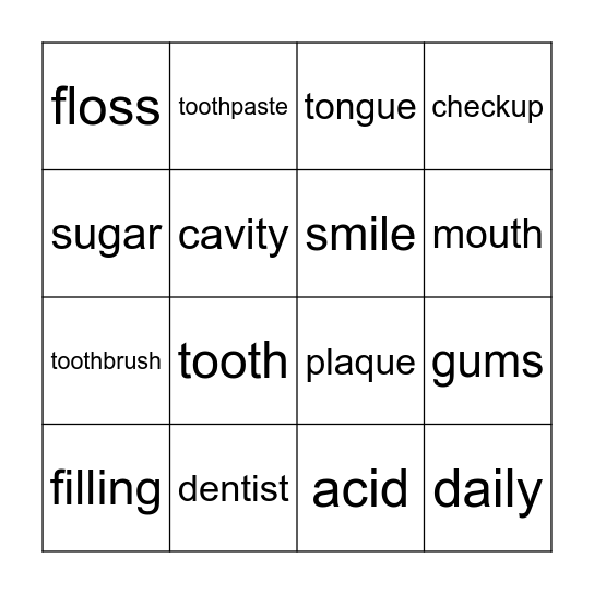 Dental Health Bingo Card