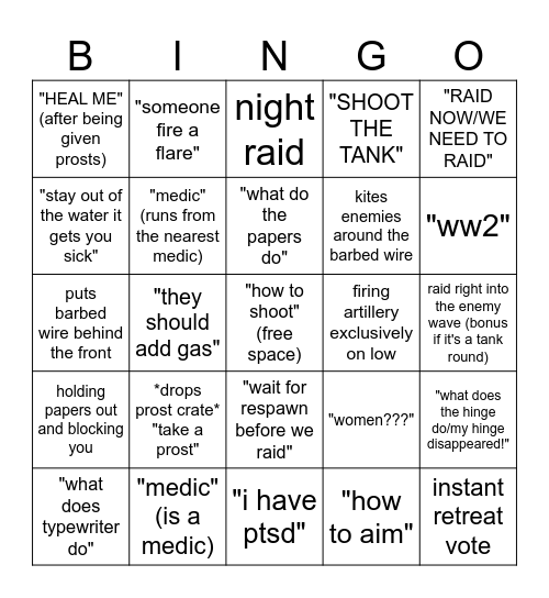whizzbango Bingo Card