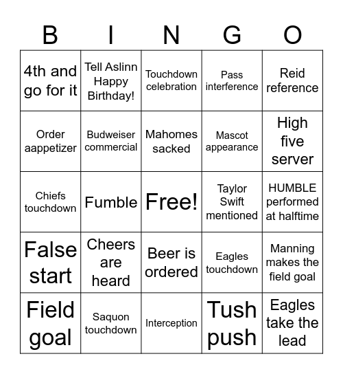S PATTERN Bingo Card