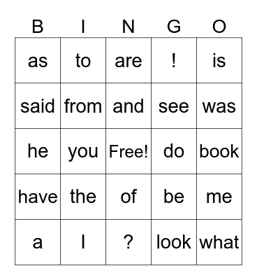 Heart Word Bingo Card