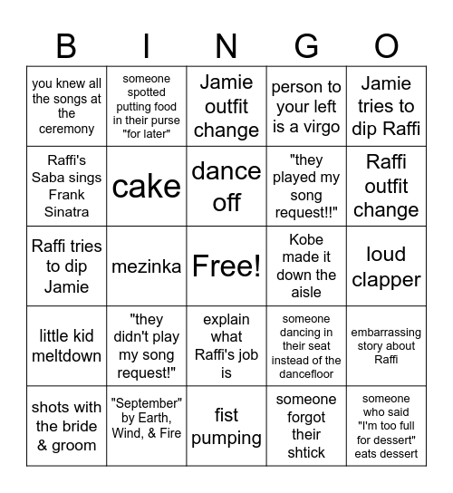 Raffi Loves PB & Jam Bingo Card