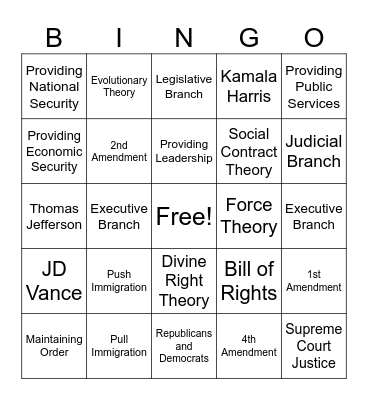 US Gov #1 3rd Period Bingo Card