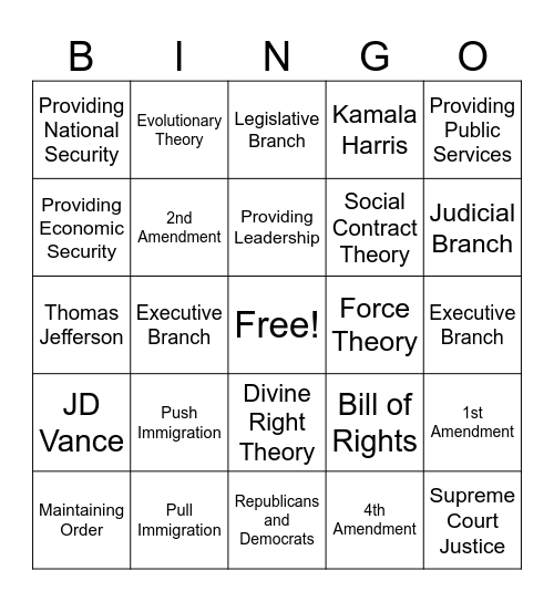 US Gov #1 3rd Period Bingo Card