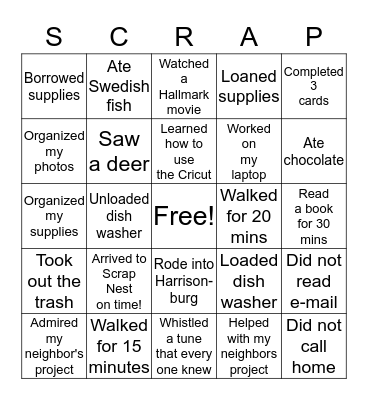 Scrap Nest 2016 Bingo Card