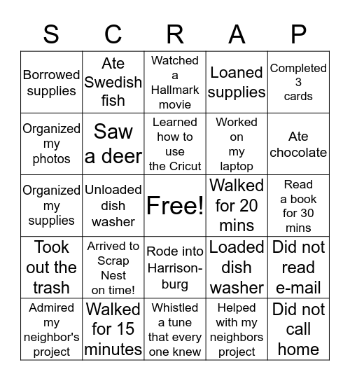 Scrap Nest 2016 Bingo Card