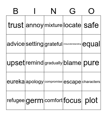 Unit 4 Vocabulary Bingo Card