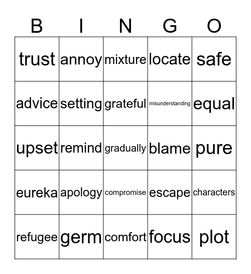 Unit 4 Vocabulary Bingo Card