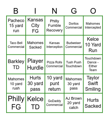 2025 Super Bowl Bingo Card