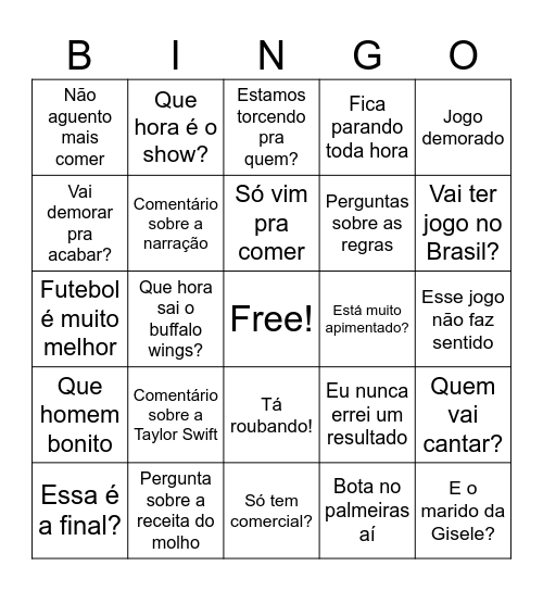 Super Bowl watch party Bingo Card