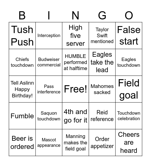 S PATTERN Bingo Card