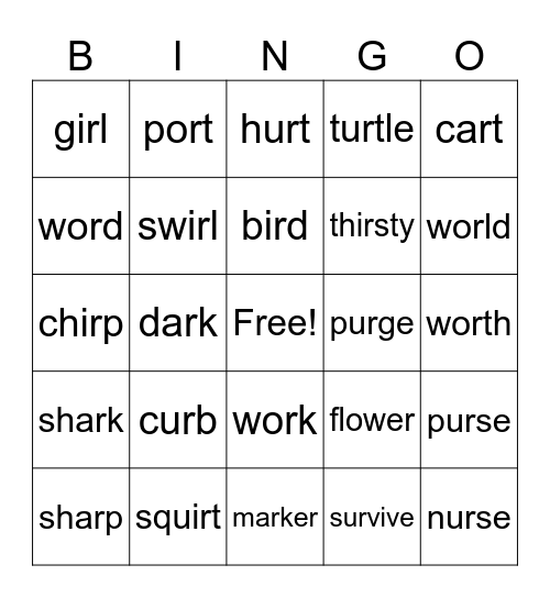 R Controlled Vowel Bingo Card