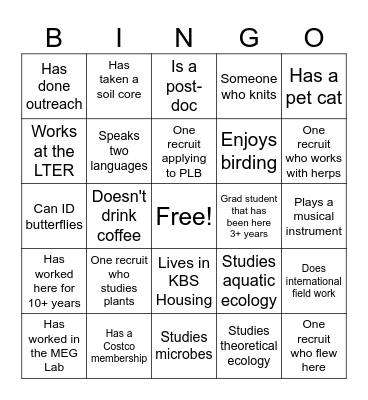 KBS Mixer Bingo Card