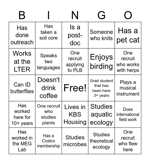 KBS Mixer Bingo Card