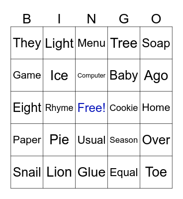 Long Vowel Bingo Card