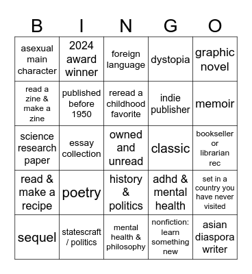 2025 Reading Bingo Card