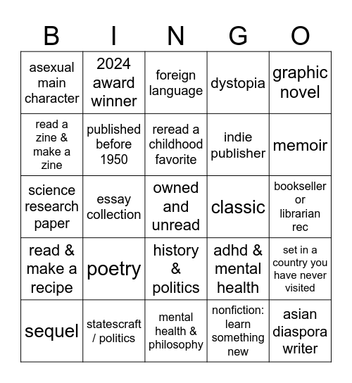 2025 Reading Bingo Card
