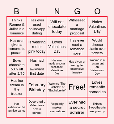 Virtual Valentine's Day Bingo Card
