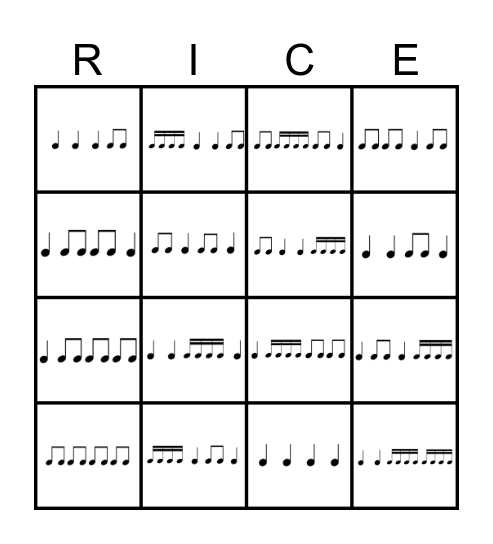 Rhythm Bingo Card