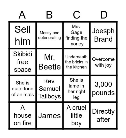 The Widow and The Parrot Bingo Card