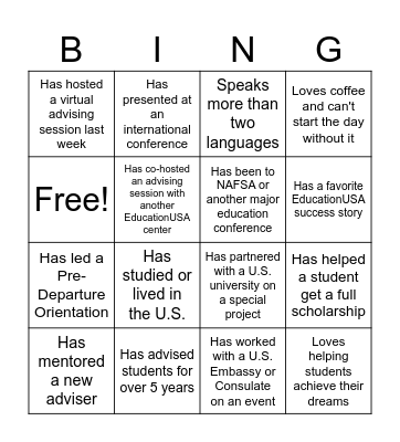 Find someone who.. EducationUSA Edition Bingo Card
