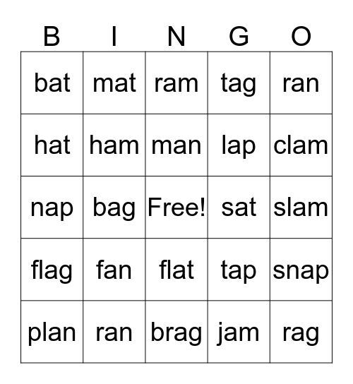 short a Bingo Card