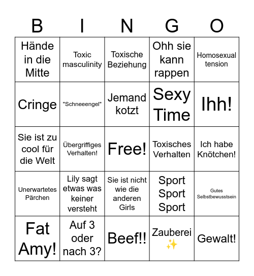 Pitch Perfect Bingo Card