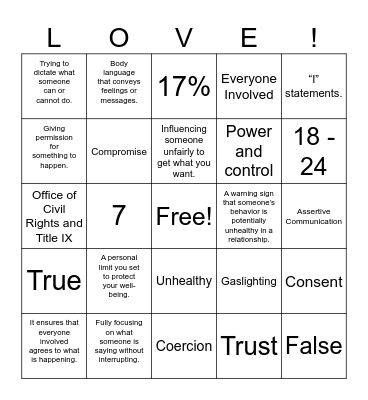 LOVE Safer Bingo Card