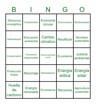 Desarrollo sustentable Bingo Card